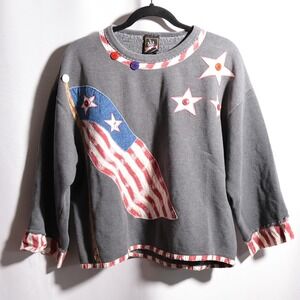 VTG USA Olympic JCPenney Sweatshirt Gray USA Flag Stars Womens L Cottage Gma